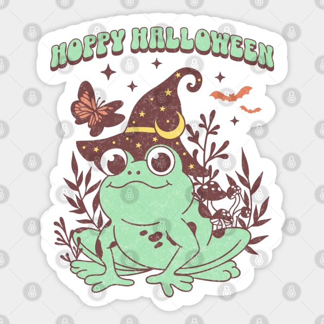 Hoppy Halloween Retro Halloween Cottagecore Frog Sticker by PUFFYP